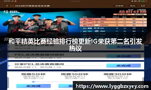 和平精英比赛经验排行榜更新IG荣获第二名引发热议